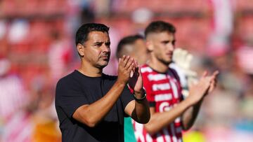 GIRONA, SPAIN - OCTOBER 15: Michel, Head Coach of Girona FC acknowledges the fans during the LaLiga Santander match between Girona FC and Cadiz CF at Montilivi Stadium on October 15, 2022 in Girona, Spain. (Photo by Alex Caparros/Getty Images)