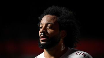 Fluminense's defender Marcelo gestures during the Copa Libertadores round of 16 first leg football match between Argentina's Argentinos Juniors and Brazil's Fluminense at the Diego Armando Maradona stadium in Buenos Aires, on August 1, 2023. (Photo by Luis ROBAYO / AFP)