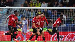 VALENCIA, SPAIN - NOVEMBER 06: Amath Ndiaye of RCD Mallorca celebrates scoring their side's second goal with teammates during the LaLiga Santander match between Villarreal and Mallorca at Ciutat de Valencia on November 06, 2022 in Valencia, Spain. (Photo by Eric Alonso/Getty Images)