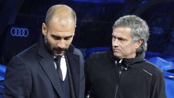Guardiola y Mourinho en el Bernabéu.
