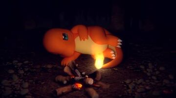 Charmander se dispone a encender la hoguera y relajarse.