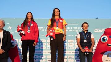 Podio IWWF European and African Cable Wakeboard Championship 2023: con Telma Cester primera, Ane Armas segunda. El domingo 24 de septiembre del 2023 en París.