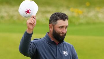 Golf - The 152nd Open Championship - Royal Troon Golf Club, Troon, Scotland, Britain - July 21, 2024 Spain's Jon Rahm acknowledges the crowd at the 18th green during the final round REUTERS/Maja Smiejkowska