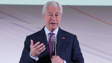 JPMorgan Chase CEO Jamie Dimon speaks during the Global Markets Conference in Paris, France, May 15, 2025. Michel Euler/Pool via REUTERS