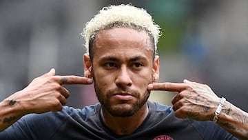 (FILES) In this file photo taken on August 03, 2019 Paris Saint-Germain's Brazilian forward Neymar reacts at the end of the French Trophy of Champions football match between Paris Saint-Germain (PSG) and Rennes (SRFC) at the Shenzhen Universiade stad