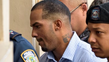 (FILES) Tampa Bay Rays Dominican baseball shortstop Wander Franco, who faces an accusation of molesting an underage girl, arrives in court under heavy escort in Puerto Plata, in Dominican Republic, on January 5, 2024. On June 23, 2025, the Dominican Republic's public prosecutor's office requested a five-year prison sentence for baseball player Wander Franco in the trial against him for the sexual abuse of a teenager. (Photo by AFP)