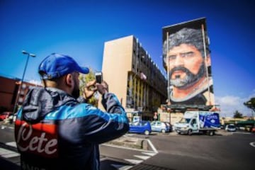 Mural of football superstar Diego Armando Maradona by Italian artist Jorit Agoch in a district known as the Bronx in San Giovanni a Teduccio, on February 28, 2017 near Naples, southern Italy.