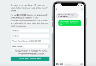 Cómo spoilear anónimamente Juego de Tronos a quien te cae mal con esta app