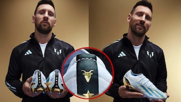 A golden GOAT sits atop the back of Lionel Messi’s new Adidas cleats, “Las Estrellas”, with three stars representing Argentina’s three World Cup victories.