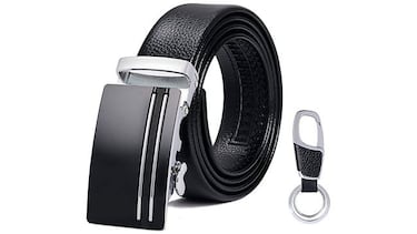 Este cinturón de cuero auténtico para hombre es elegante y fácil de ajustar