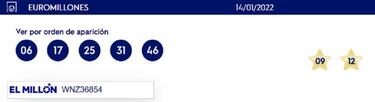 Euromillones: comprobar los resultados del sorteo de hoy, viernes 14 de enero
