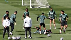 Karim Benzema, at a time during Real Madrid's last training session before the game against Liverpool.