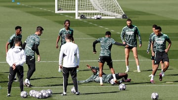 Karim Benzema, at a time during Real Madrid's last training session before the game against Liverpool.