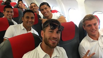 Real Madrid&#039;s Ramos, Cristiano, Keylor, James en route to Las Palmas