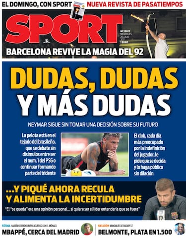 Portada de 'Sport' del miércoles, 26 de julio de 2017.