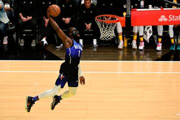 Feb 19, 2023; Salt Lake City, UT, USA; Team LeBron guard Jaylen Brown (7) dunks the ball during the second half against Team Giannis in the 2023 NBA All-Star Game at Vivint Arena. Mandatory Credit: Christopher Creveling-USA TODAY Sports