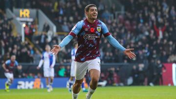 BURNLEY, ENGLAND - NOVEMBER 13: Anass Zaroury of Burnley celebrates after scoring his side's second goal during the Sky Bet Championship between Burnley and Blackburn Rovers at Turf Moor on November 13, 2022 in Burnley, England. (Photo by James Gill - Danehouse/Getty Images)