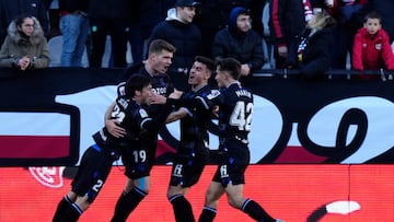 Alexander Sorloth Centre-Forward of Real Sociedad and Norway celebrates after scoring his sides first goal during the La Liga Santander match between Rayo Vallecano and Real Sociedad at Campo de Futbol de Vallecas on January 21, 2023 in Madrid, Spain. (Photo by Jose Breton/Pics Action/NurPhoto via Getty Images)