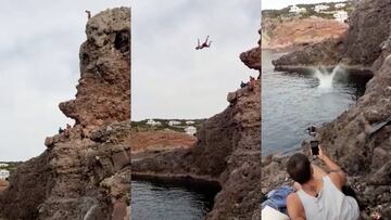 Secuencia del salto de Joan Laureat Florit con el que batió el récord de España de Death Diving en Menorca.