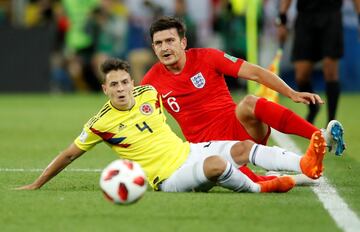 Harry Maguire con Santiago Arias.