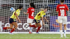 Daniela Montoya celebrando un gol con la Selección Colombia en la victoria 4-2 sobre Paraguay en la fecha 1 de la Copa América Femenina.