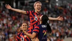 Jun 25, 2022; Commerce City, Colorado, USA;  USA midfielder Taylor Kornieck (20) celebrates with forward Megan Rapinoe (15) after scoring a goal against Colombia in the second half during an international friendly soccer match at Dick's Sporting Goods Park.