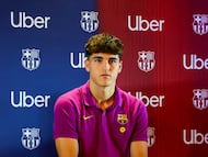 Pau Cubarsí, en el acto de presentación del acuerdo entre el FC Barcelona y Uber.