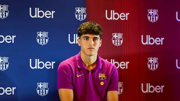 Pau Cubarsí, en el acto de presentación del acuerdo entre el FC Barcelona y Uber.