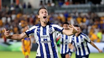 Aug 8, 2023; Houston, TX, USA; CF Monterrey midfielder Sergio Canales (10) celebrates scoring on a penalty kick against Tigres in the second half at Shell Energy Stadium. Mandatory Credit: Thomas Shea-USA TODAY Sports     TPX IMAGES OF THE DAY