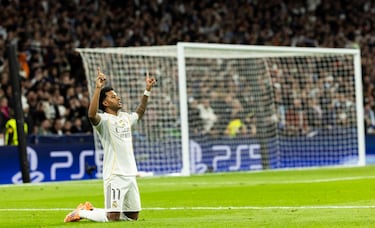 1-0. Rodrygo celebra el primer gol.