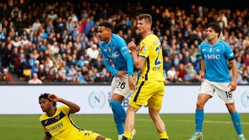 Soccer Football - Serie A - Napoli v Hellas Verona - Stadio Diego Armando Maradona, Naples, Italy - February 4, 2024 Napoli's Cyril Ngonge scores their first goal REUTERS/Ciro De Luca