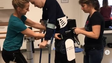 Edo Maas da sus primeros pasos después del grave accidente que sufrió en el Piccolo Lombardía.