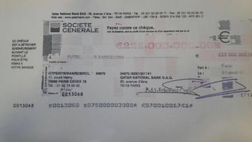 El posible cheque de 222 millones de Neymar circula por las redes sociales. Foto: Twitter