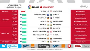 LaLiga vuelve a poner partidos el viernes y el lunes para la J3