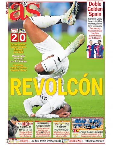 "Mbappé se hunde": las portadas de la prensa tras la derrota del Madrid 