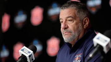 SAN ANTONIO, TEXAS - APRIL 04: Head Coach Bruce Pearl of the Auburn Tigers speaks to the media ahead of the Final Four in the NCAA Men's Basketball Tournament at Alamodome on April 04, 2025 in San Antonio, Texas. Alex Slitz/Getty Images/AFP (Photo by Alex Slitz / GETTY IMAGES NORTH AMERICA / Getty Images via AFP)