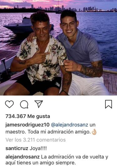 James Rodríguez y Alejandro Sanz, juntos en Miami
