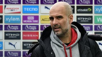 Soccer Football - Premier League - Manchester City v Leeds United - Etihad Stadium, Manchester, Britain - April 10, 2021 Manchester City manager Pep Guardiola talks to the media before the match Pool via REUTERS/Rui Vieira EDITORIAL USE ONLY. No use with 