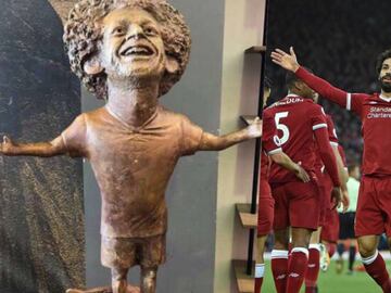 This statue recently unveiled in Egypt tried to capture Mohamed Salah's trademark pose, which it does well. Although the sculptor seemed less concerned about scale and what Salah actually looks like. The Simon Garfunkel likeness is uncanny.