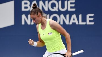 Sara Sorribes celebra un punto en el WTA 1000 de Canad&aacute;.