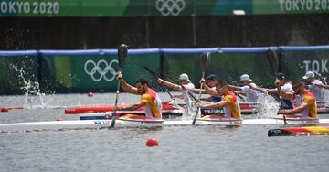 Saúl Craviotto, Marcus Walz, Carlos Arévalo y Rodrigo Germade durante la final. 