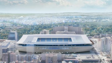 Vista del nuevo estadio en el entorno de la ciudad de Zaragoza. 