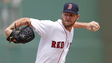 Boston Red Sox starting pitcher Chris Sale (41) works in the first inning of a spring training baseball game against the Atlanta Braves Saturday, March 16, 2019, in Fort Myers, Fla. (AP Photo/John Bazemore)