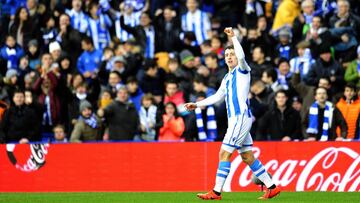 Alegría de Oyarzabal tras marcar al Athletic