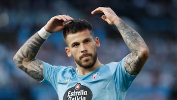 El delantero del Celta Carles Pérez, durante el partido de Liga en Primera División que el Celta y el Girona disputaron la pasada campaña en el estadio de Balaídos