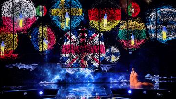 Alyosha and Rebecca Ferguson perform during the first semi-final of the 2023 Eurovision Song Contest in Liverpool, Britain, May 9, 2023. REUTERS/Phil Noble