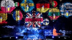 Alyosha and Rebecca Ferguson perform during the first semi-final of the 2023 Eurovision Song Contest in Liverpool, Britain, May 9, 2023. REUTERS/Phil Noble