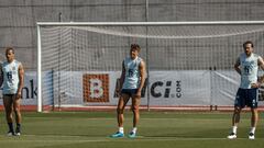 Thiago Alcantara, Marcos Llorente y Fabi&aacute;n Ruiz durante el entrenamiento del martes 8 de junio en La Ciudad del F&uacute;tbol de Las Rozas
 