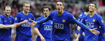 Macheda en su segundo gol con la camiseta del United.