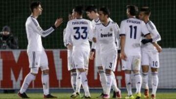 CASTILLA. Varios jugadores del Castilla, entre ellos Mascarell, Mosquera, Jesé y Lucas, celebrando uno de sus goles de este año.
